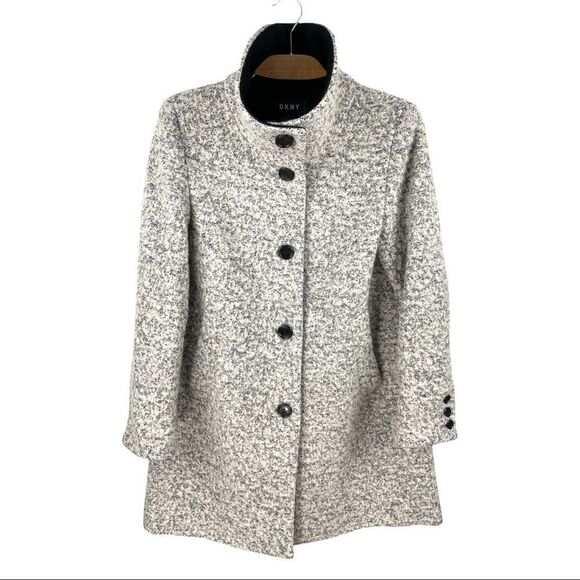 Dkny Single Breasted Bouclé Wool Coat Size M - Picture 5 of 13